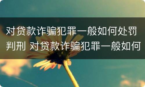 对贷款诈骗犯罪一般如何处罚判刑 对贷款诈骗犯罪一般如何处罚判刑多久