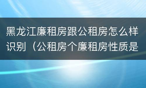 黑龙江廉租房跟公租房怎么样识别（公租房个廉租房性质是一样的吗）