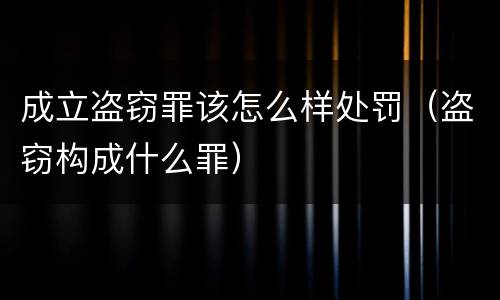 成立盗窃罪该怎么样处罚（盗窃构成什么罪）