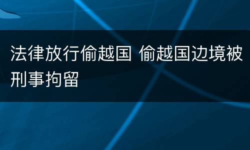 法律放行偷越国 偷越国边境被刑事拘留