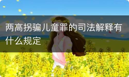 两高拐骗儿童罪的司法解释有什么规定