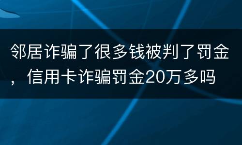 邻居诈骗了很多钱被判了罚金，信用卡诈骗罚金20万多吗