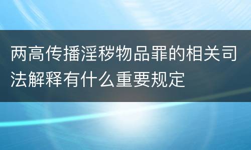 两高传播淫秽物品罪的相关司法解释有什么重要规定