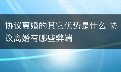 协议离婚的其它优势是什么 协议离婚有哪些弊端
