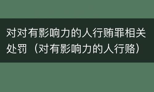 对对有影响力的人行贿罪相关处罚（对有影响力的人行赂）
