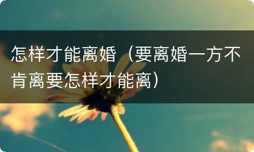 怎样才能离婚（要离婚一方不肯离要怎样才能离）