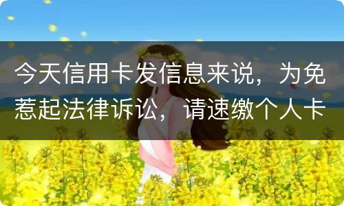 今天信用卡发信息来说，为免惹起法律诉讼，请速缴个人卡账户信用卡款诉讼了会要怎样样