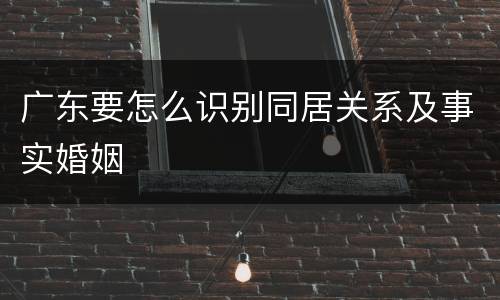 广东要怎么识别同居关系及事实婚姻