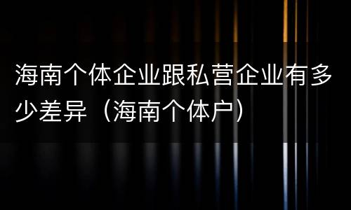 海南个体企业跟私营企业有多少差异（海南个体户）