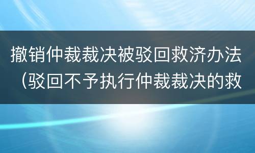 撤销仲裁裁决被驳回救济办法（驳回不予执行仲裁裁决的救济）