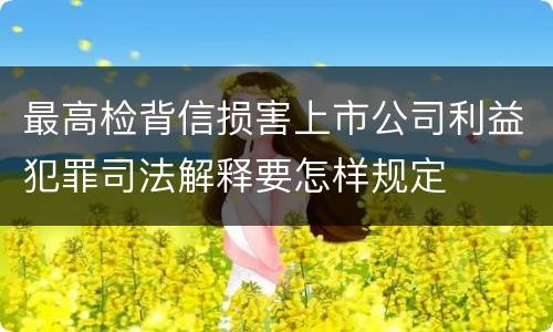 最高检背信损害上市公司利益犯罪司法解释要怎样规定