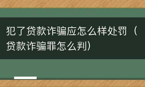 犯了贷款诈骗应怎么样处罚（贷款诈骗罪怎么判）