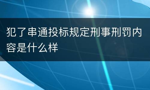 犯了串通投标规定刑事刑罚内容是什么样