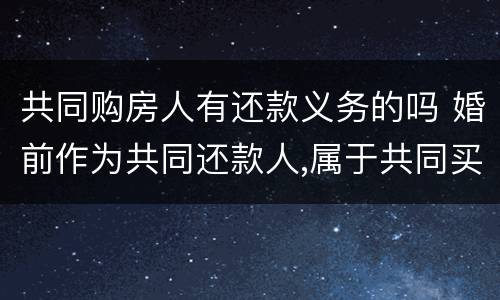 共同购房人有还款义务的吗 婚前作为共同还款人,属于共同买房吗