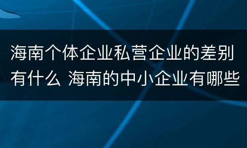 海南个体企业私营企业的差别有什么 海南的中小企业有哪些
