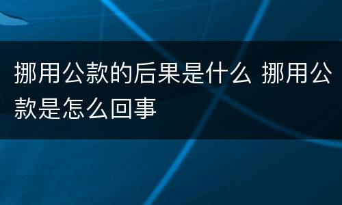 挪用公款的后果是什么 挪用公款是怎么回事