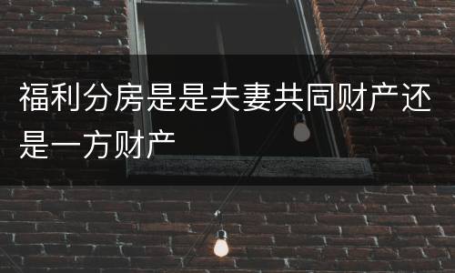 福利分房是是夫妻共同财产还是一方财产