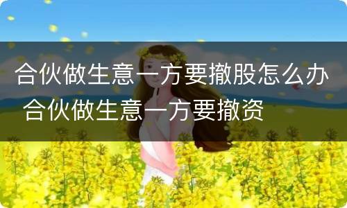 合伙做生意一方要撤股怎么办 合伙做生意一方要撤资