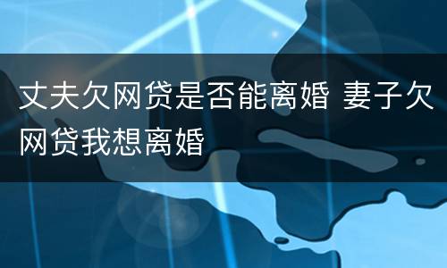 丈夫欠网贷是否能离婚 妻子欠网贷我想离婚