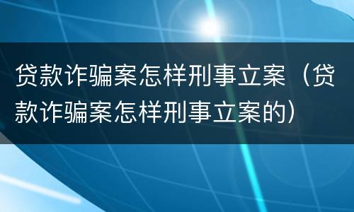 贷款诈骗案怎样刑事立案（贷款诈骗案怎样刑事立案的）