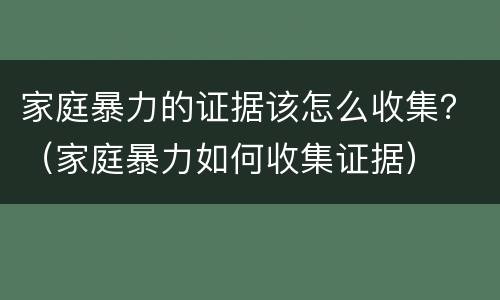 家庭暴力的证据该怎么收集？（家庭暴力如何收集证据）