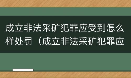 成立非法采矿犯罪应受到怎么样处罚（成立非法采矿犯罪应受到怎么样处罚和处罚）