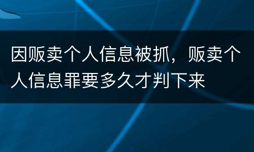 因贩卖个人信息被抓，贩卖个人信息罪要多久才判下来