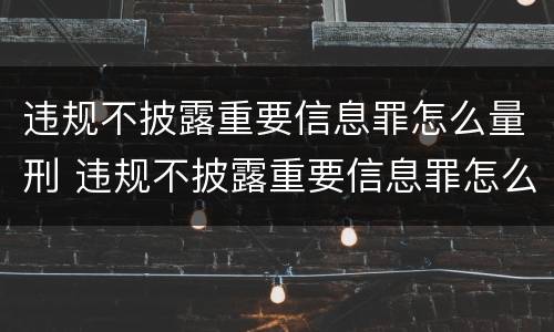 违规不披露重要信息罪怎么量刑 违规不披露重要信息罪怎么量刑的
