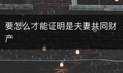 要怎么才能证明是夫妻共同财产