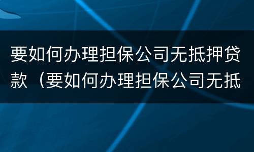 要如何办理担保公司无抵押贷款（要如何办理担保公司无抵押贷款呢）