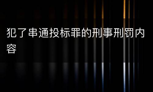 犯了串通投标罪的刑事刑罚内容