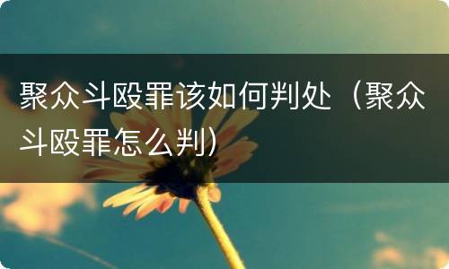 聚众斗殴罪该如何判处（聚众斗殴罪怎么判）