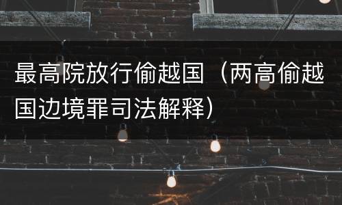 最高院放行偷越国（两高偷越国边境罪司法解释）