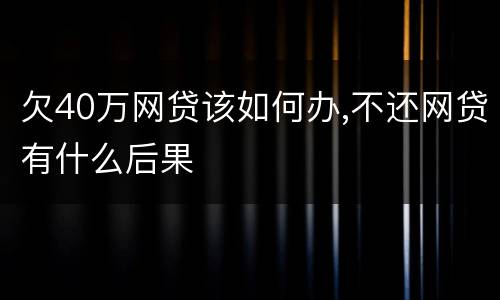 欠40万网贷该如何办,不还网贷有什么后果
