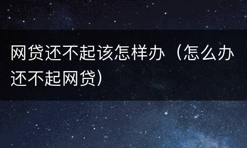 网贷还不起该怎样办（怎么办还不起网贷）
