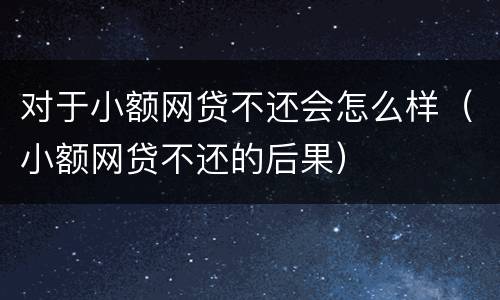 对于小额网贷不还会怎么样(小额网贷不还的后果)