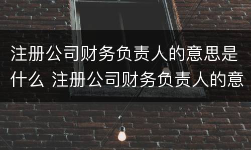 注册公司财务负责人的意思是什么 注册公司财务负责人的意思是什么呢