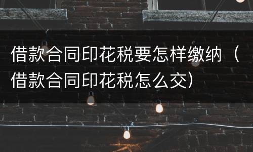 借款合同印花税要怎样缴纳（借款合同印花税怎么交）