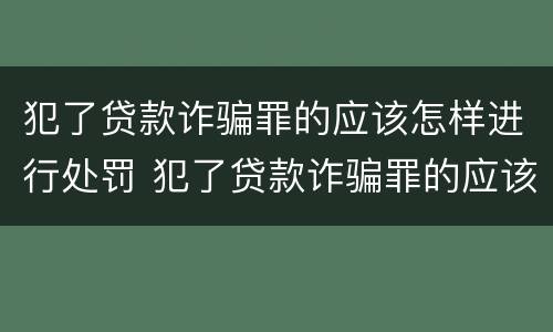 犯了贷款诈骗罪的应该怎样进行处罚 犯了贷款诈骗罪的应该怎样进行处罚呢