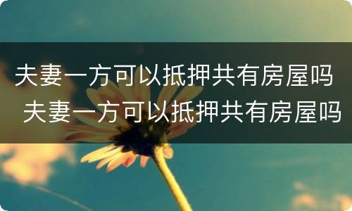 夫妻一方可以抵押共有房屋吗 夫妻一方可以抵押共有房屋吗
