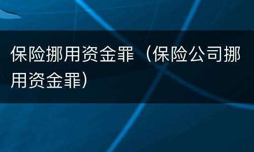 保险挪用资金罪（保险公司挪用资金罪）