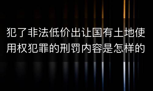 犯了非法低价出让国有土地使用权犯罪的刑罚内容是怎样的