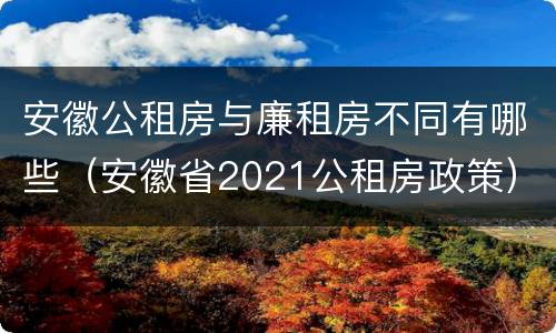 安徽公租房与廉租房不同有哪些（安徽省2021公租房政策）