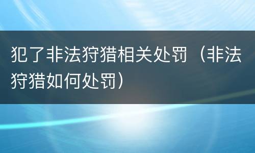 犯了非法狩猎相关处罚（非法狩猎如何处罚）