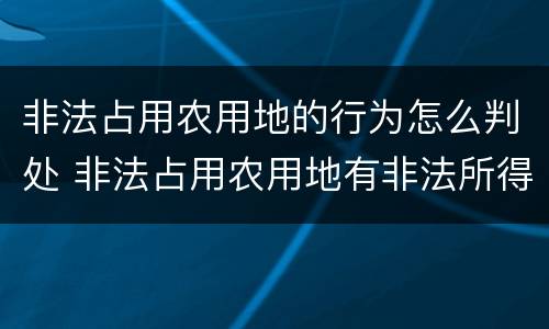 非法占用农用地的行为怎么判处 非法占用农用地有非法所得吗