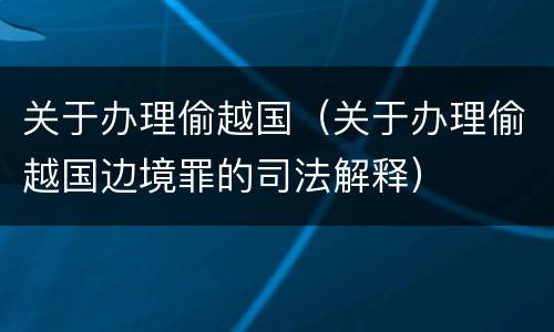 关于办理偷越国（关于办理偷越国边境罪的司法解释）