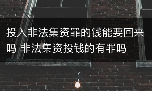 投入非法集资罪的钱能要回来吗 非法集资投钱的有罪吗