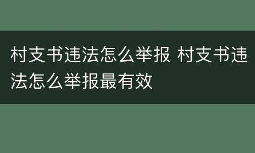 村支书违法怎么举报 村支书违法怎么举报最有效