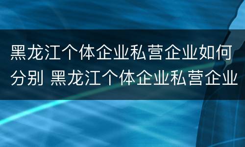 黑龙江个体企业私营企业如何分别 黑龙江个体企业私营企业如何分别纳税