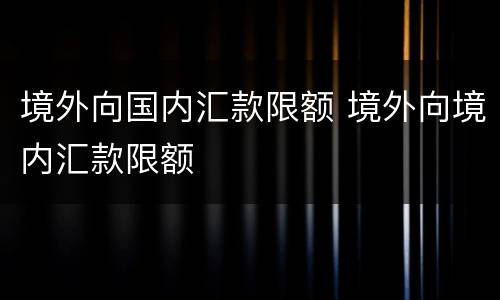 境外向国内汇款限额 境外向境内汇款限额